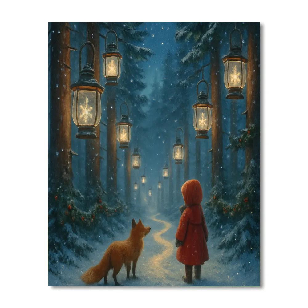 Frozen Lantern Forest At Polar Midnight Paint by numbers art