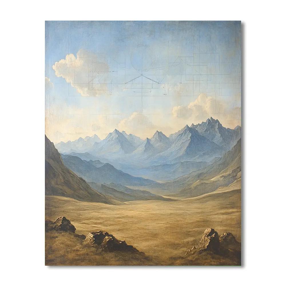 Leonardo Da Vinci Inspired Mountain Weather Geometry painting number kit