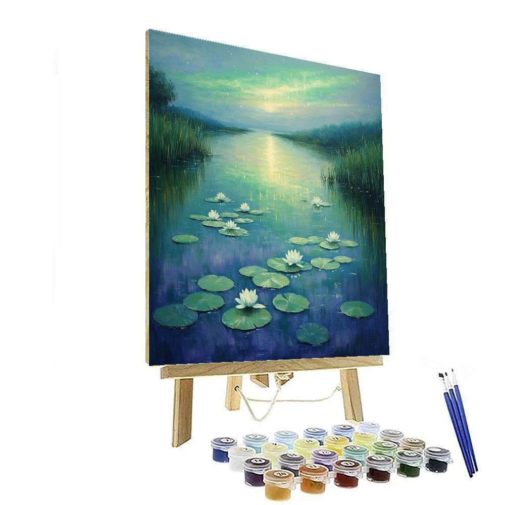 Claude Monet Inspired Water Lilies Under Aurora Paint by numbers kits