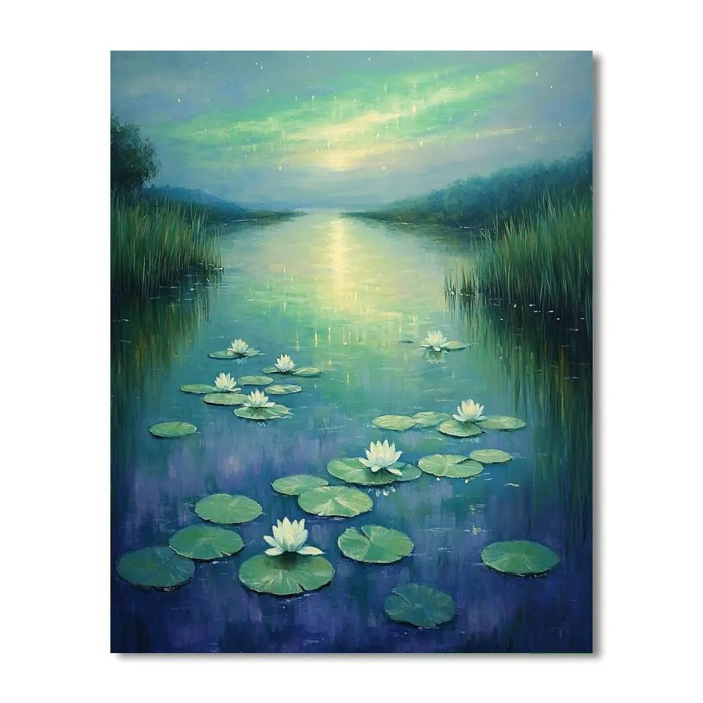 Claude Monet Inspired Water Lilies Under Aurora Paint by numbers kits
