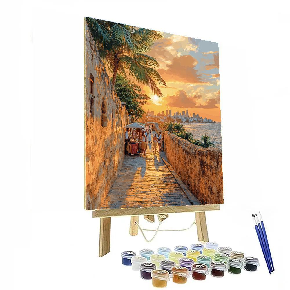 Old City Walls And Palm Lined Promenade - Cartagena, Colombia Paint by numbers art