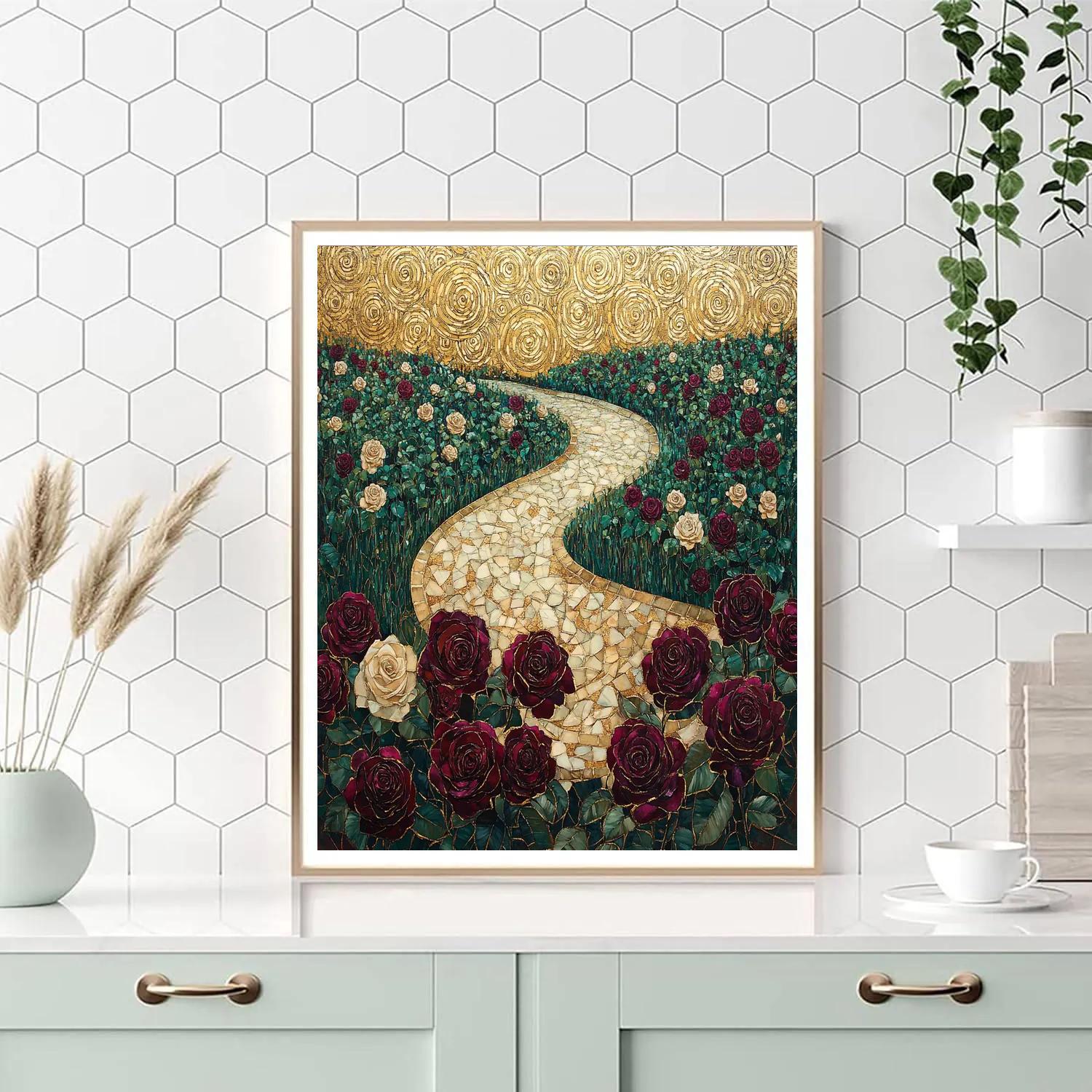 Gustav Klimt Inspired Golden Rose Garden Paint by numbers art