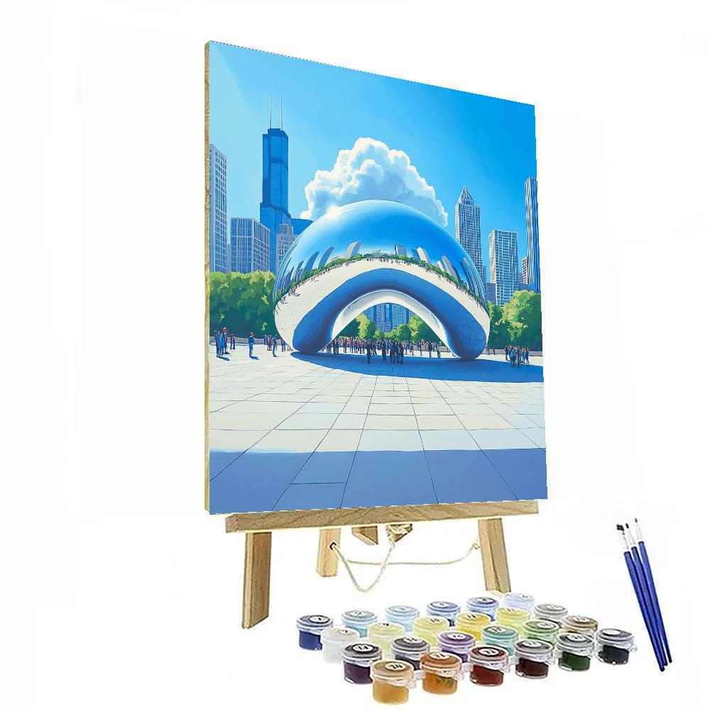 Cloud Gate Reflections On A Clear Morning - Chicago, United States paint by color