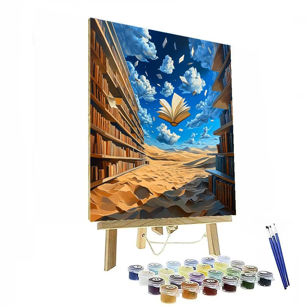 Salvador Dali Inspired Desert Library Of Floating Books paint by numbers