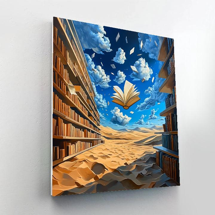 Salvador Dali Inspired Desert Library Of Floating Books paint by numbers