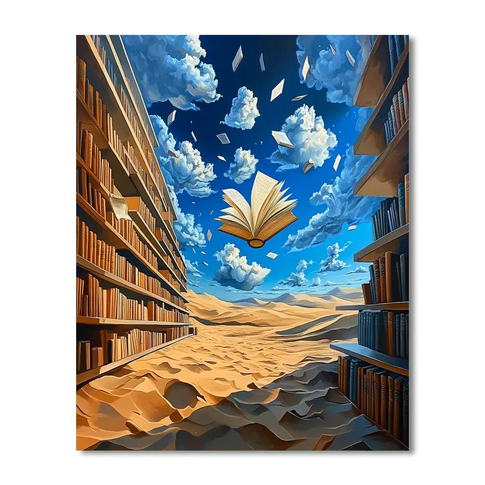 Salvador Dali Inspired Desert Library Of Floating Books paint by numbers