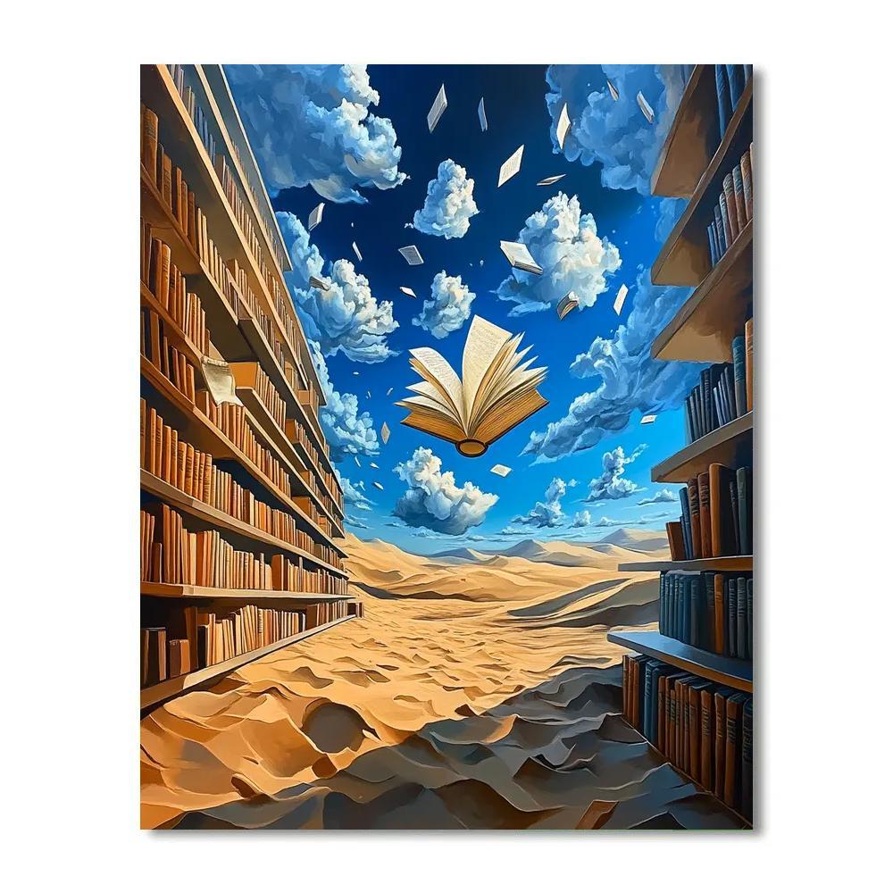 Salvador Dali Inspired Desert Library Of Floating Books paint by numbers