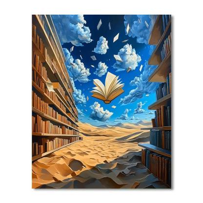 Salvador Dali Inspired Desert Library Of Floating Books paint by numbers