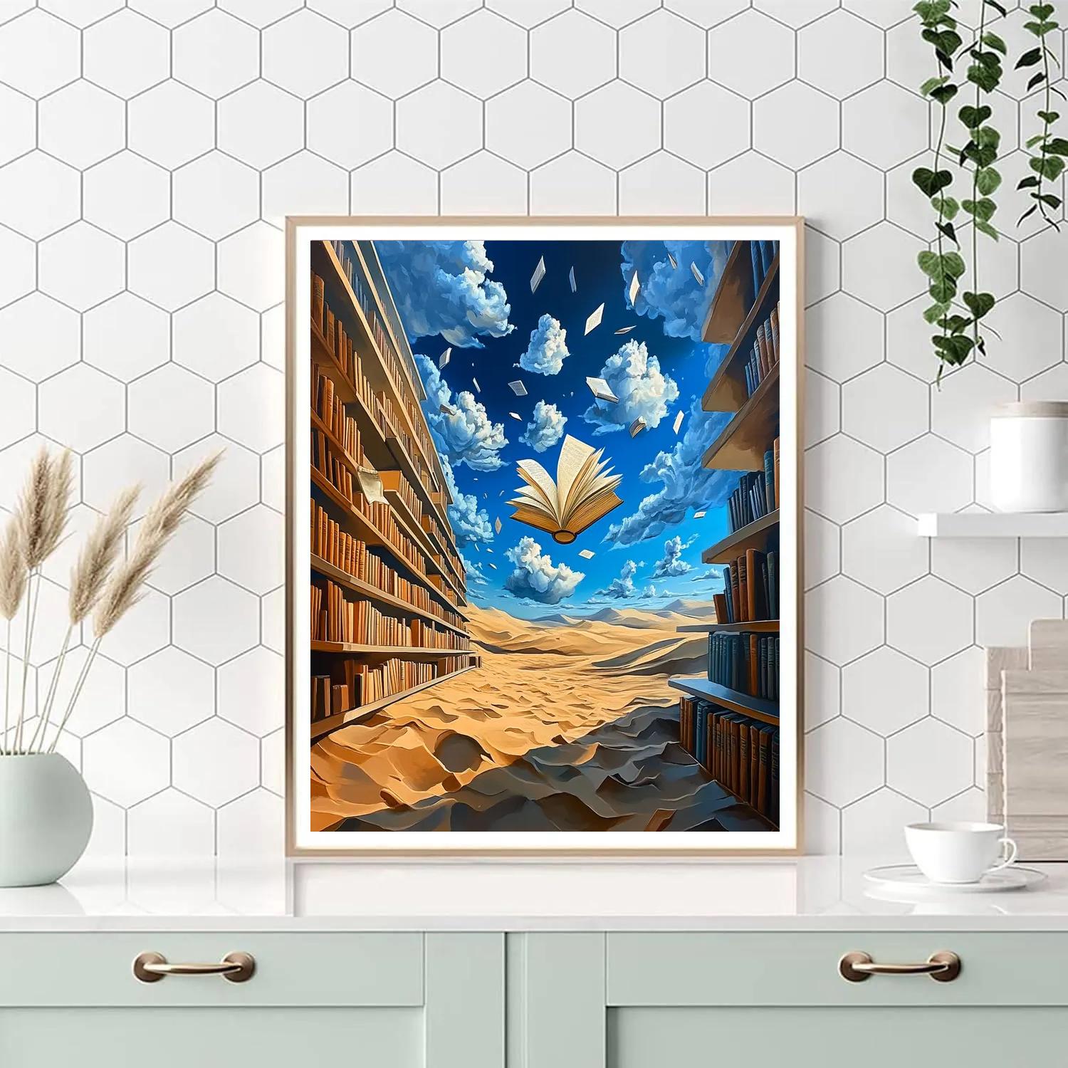 Salvador Dali Inspired Desert Library Of Floating Books paint by numbers