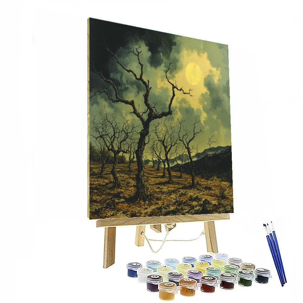 Francisco Goya Inspired Withered Orchard Under Sulfur Sky paint by number