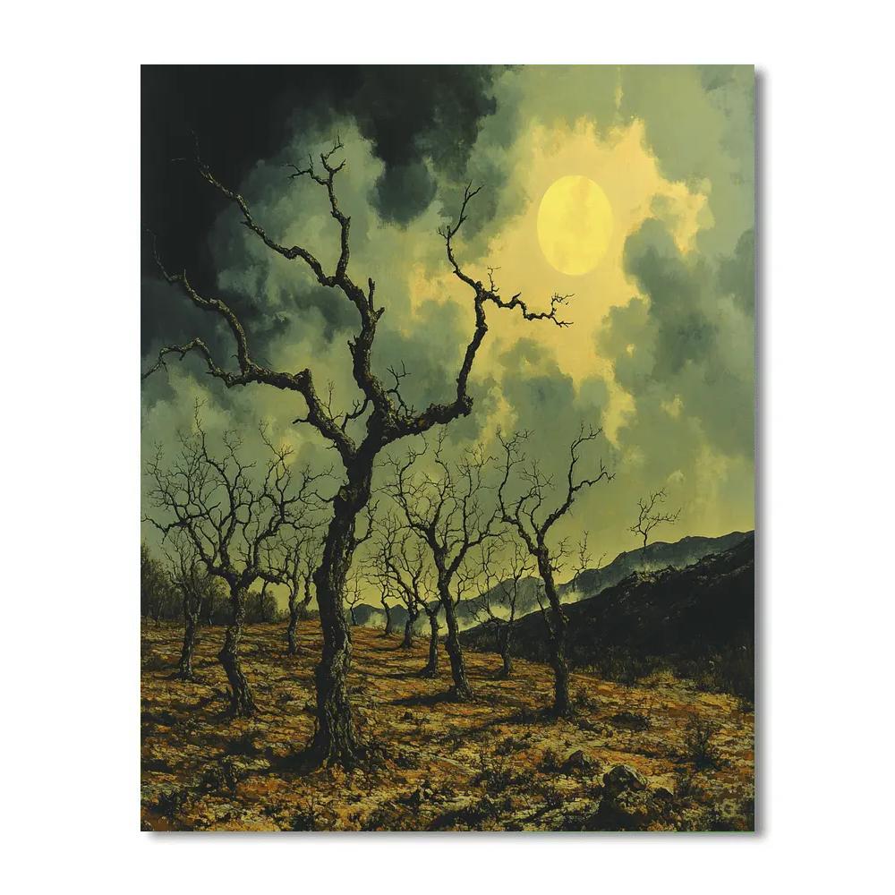 Francisco Goya Inspired Withered Orchard Under Sulfur Sky paint by number