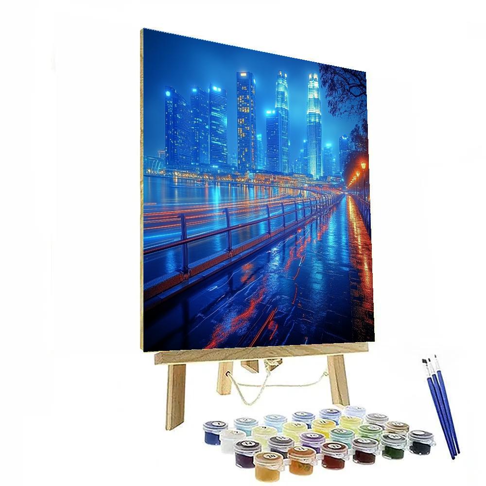 Marina Bay Waterfront Light Trails - Singapore Number painting