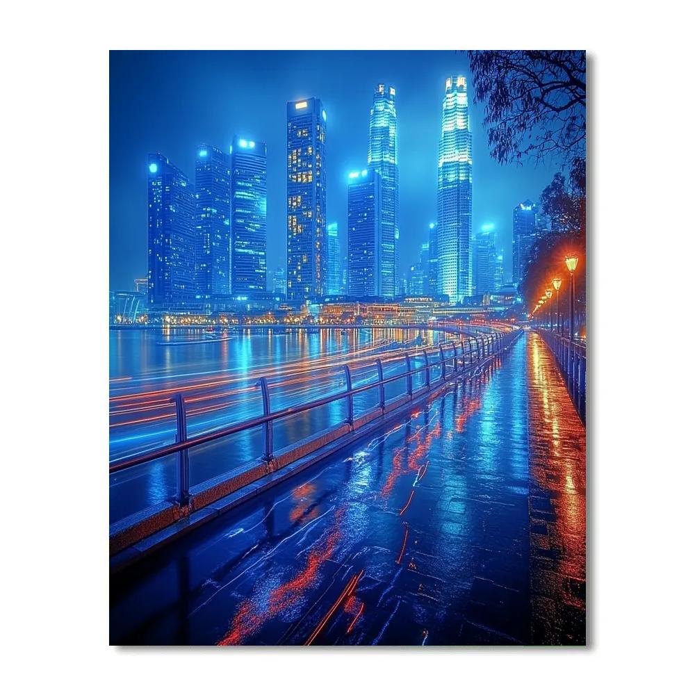 Marina Bay Waterfront Light Trails - Singapore Number painting