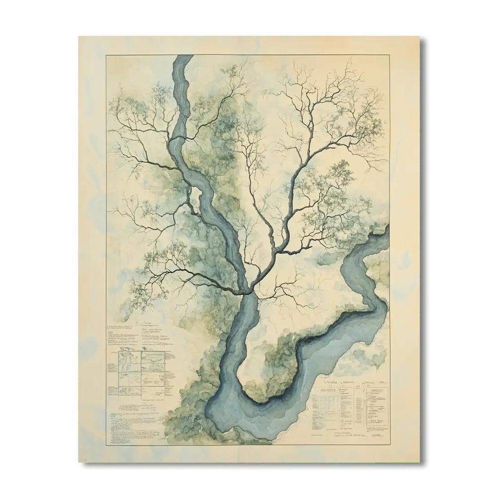 Leonardo Da Vinci Inspired River Delta Calligraphy DIY paint by numbers