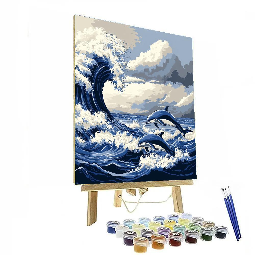 Katsushika Hokusai Inspired Ocean Storm With Dolphins Paint by numbers kits