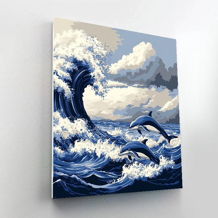 Katsushika Hokusai Inspired Ocean Storm With Dolphins Paint by numbers kits