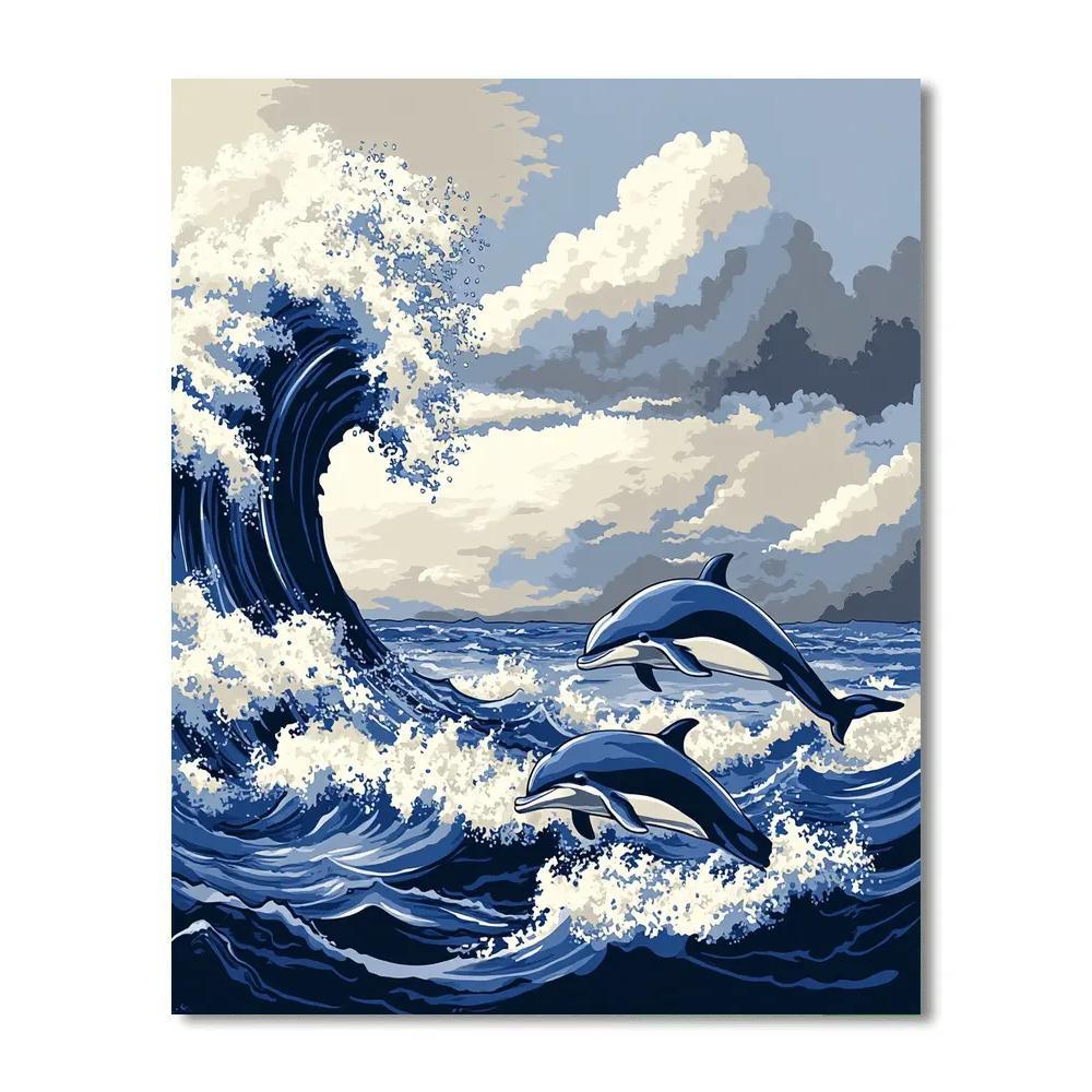 Katsushika Hokusai Inspired Ocean Storm With Dolphins Paint by numbers kits