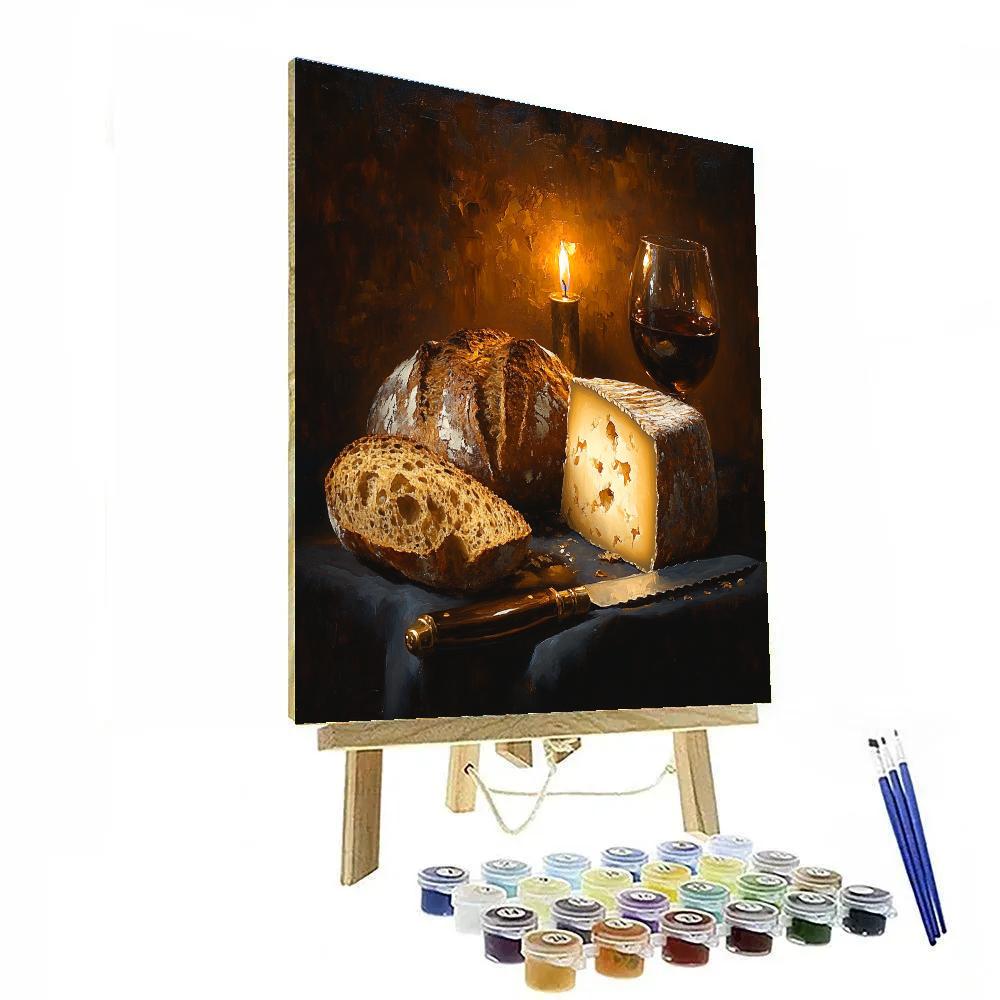 Rembrandt Inspired Candlelit Still Life With Bread And Cheese DIY paint by numbers