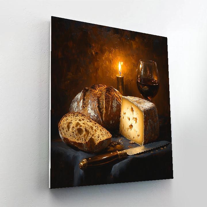Rembrandt Inspired Candlelit Still Life With Bread And Cheese DIY paint by numbers