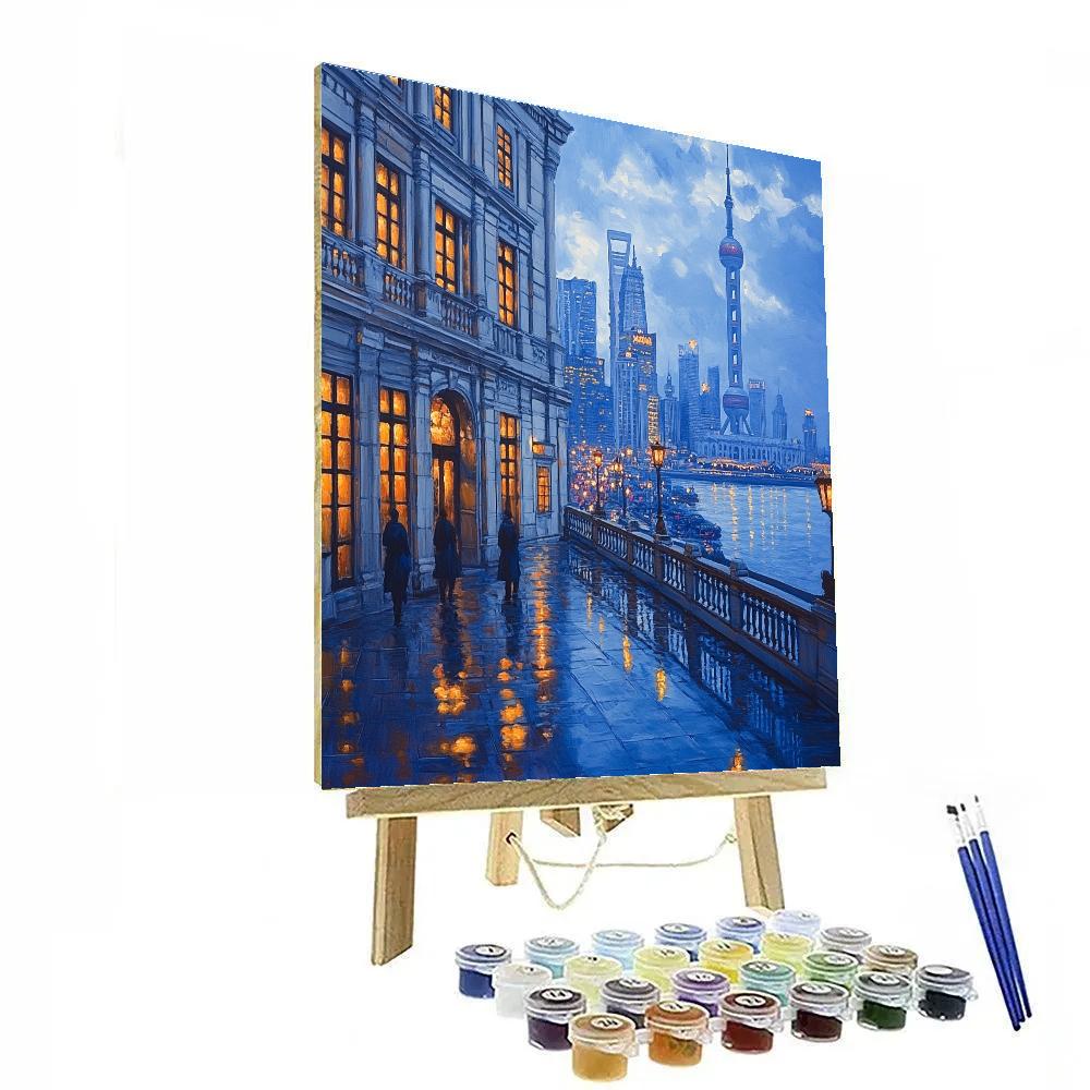 The Bund Riverside Skyline At Blue Hour - Shanghai, China Number painting