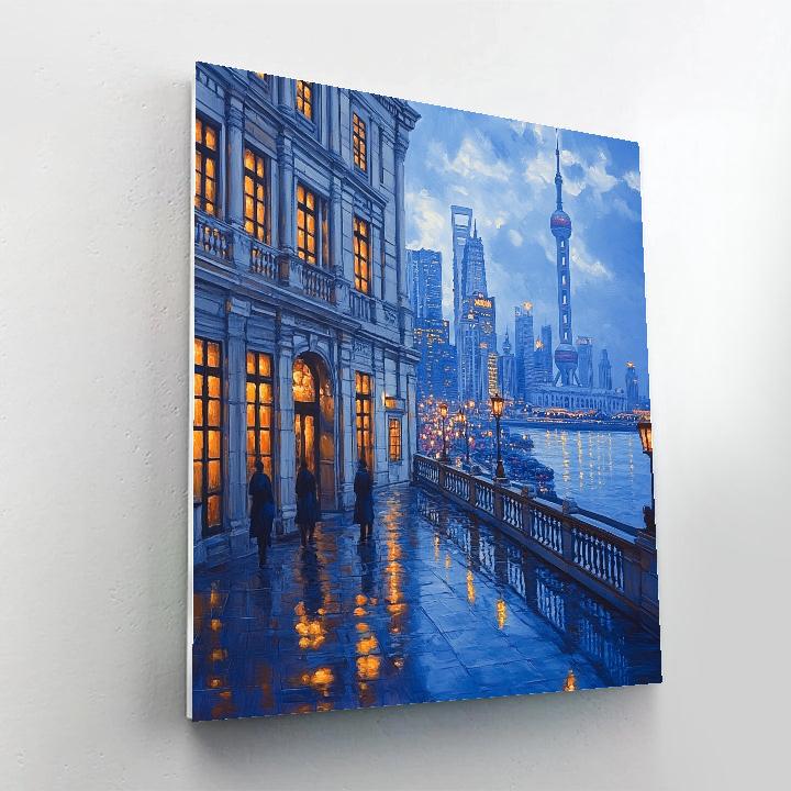 The Bund Riverside Skyline At Blue Hour - Shanghai, China Number painting