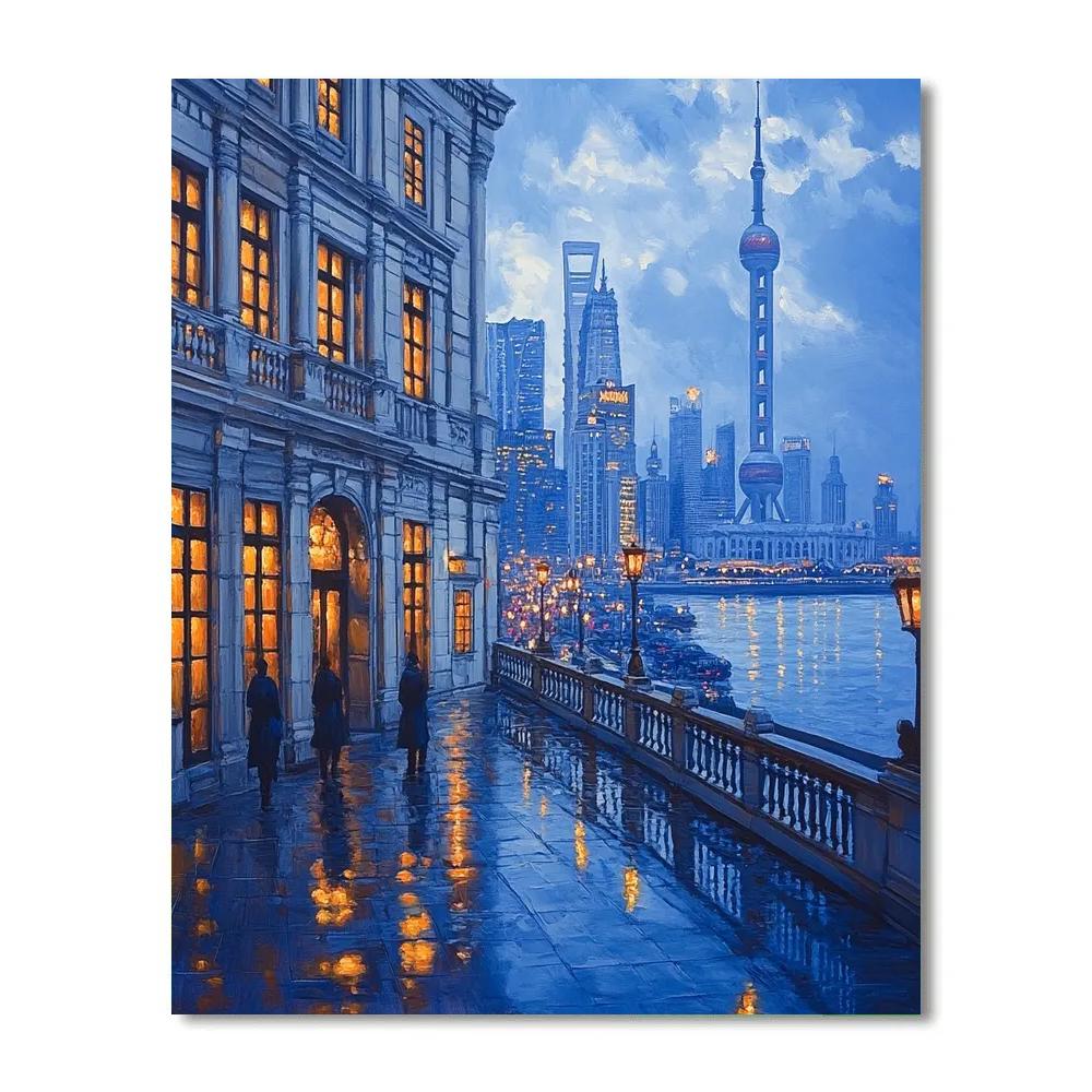 The Bund Riverside Skyline At Blue Hour - Shanghai, China Number painting