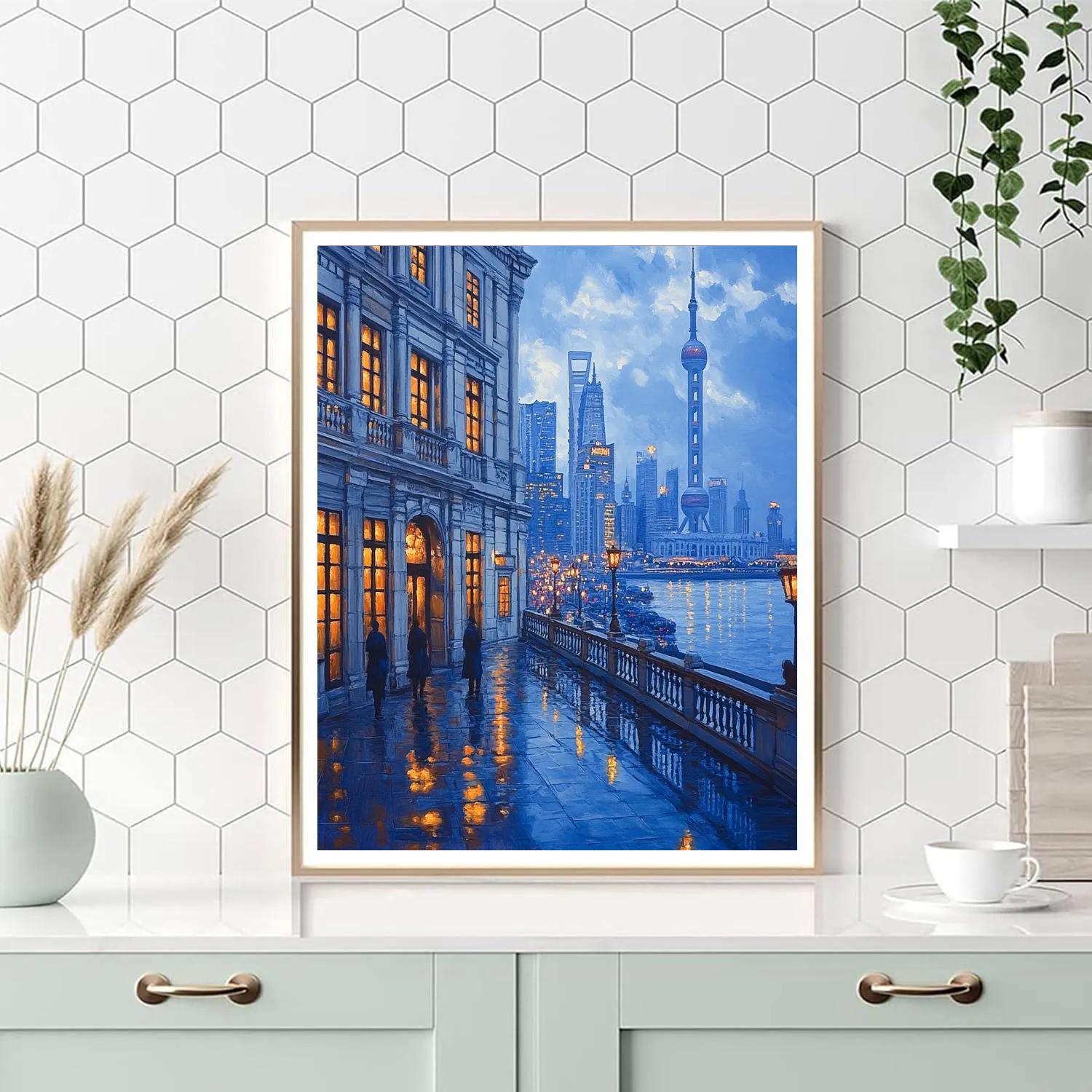 The Bund Riverside Skyline At Blue Hour - Shanghai, China Number painting