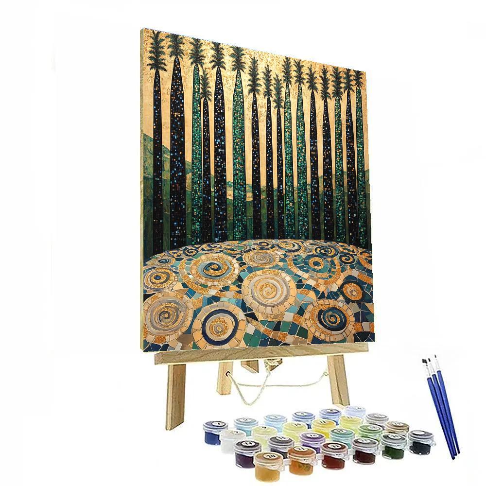 Gustav Klimt Inspired Gilded Cypress Labyrinth paint by number