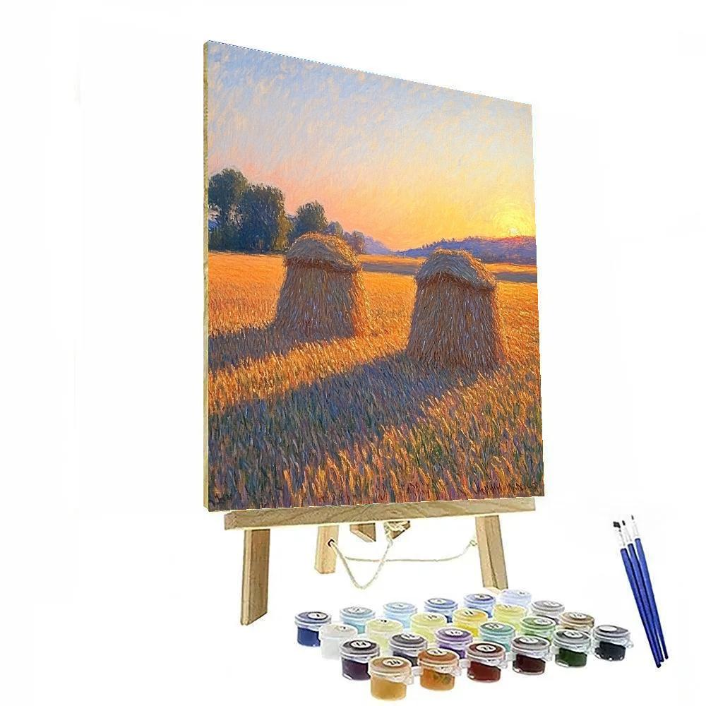 Claude Monet Inspired Haystacks In Apricot Afterglow paint by color