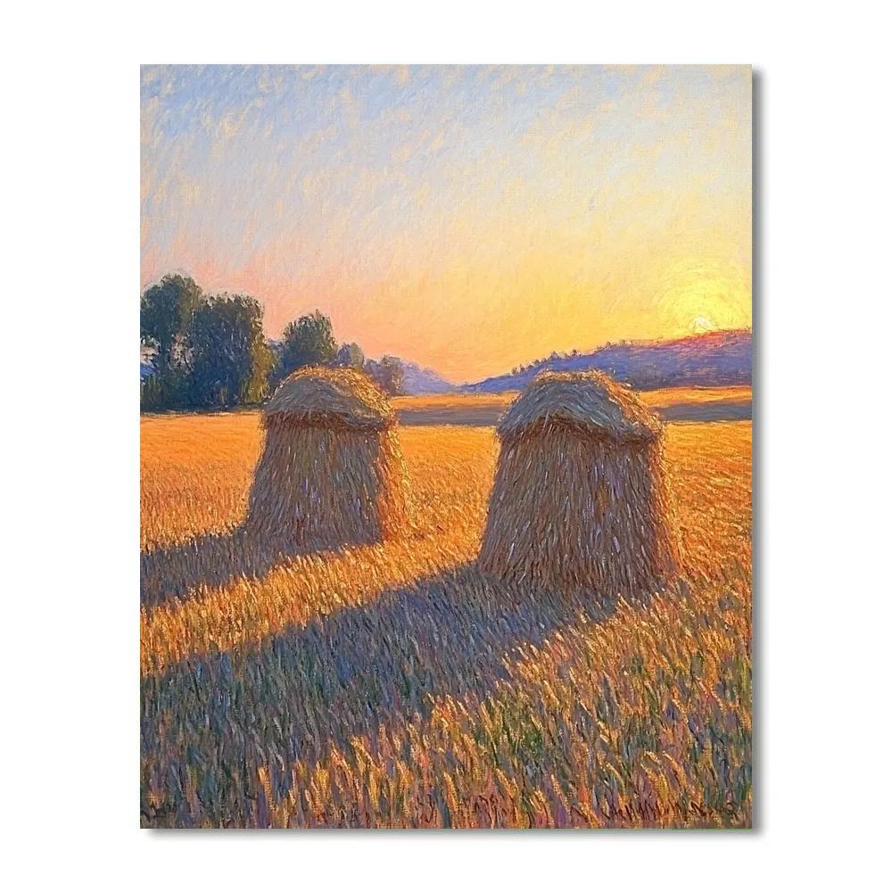 Claude Monet Inspired Haystacks In Apricot Afterglow paint by color
