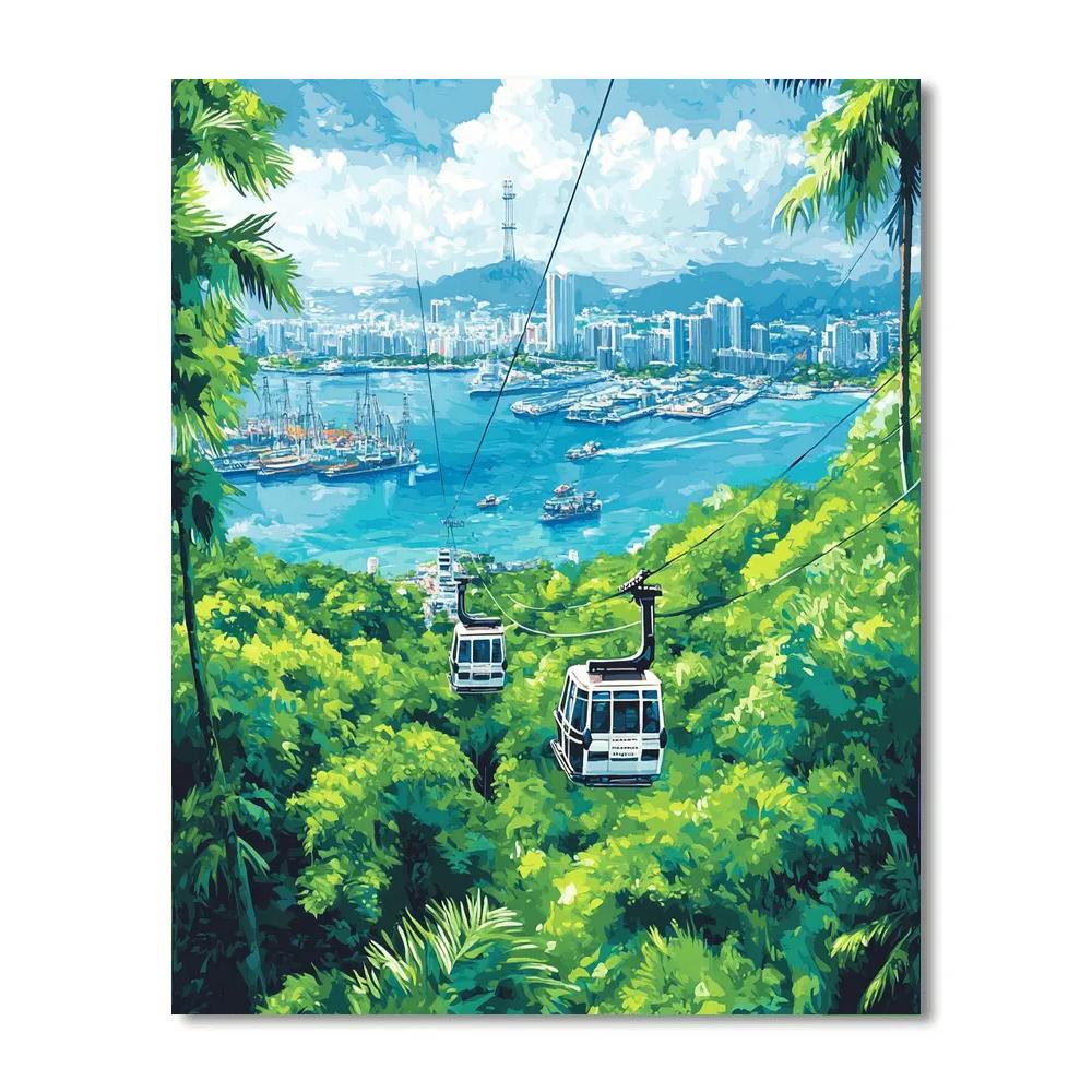 Mount Faber Cable Car View Over Harbor - Singapore Paint by numbers art