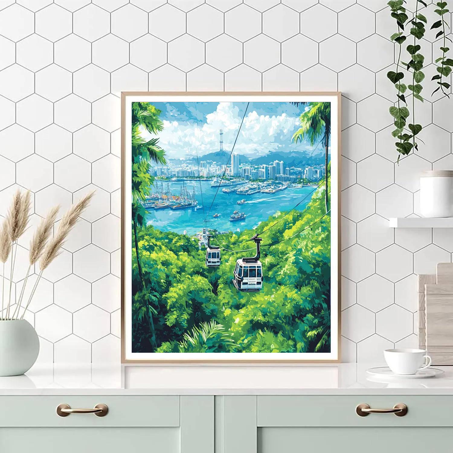 Mount Faber Cable Car View Over Harbor - Singapore Paint by numbers art