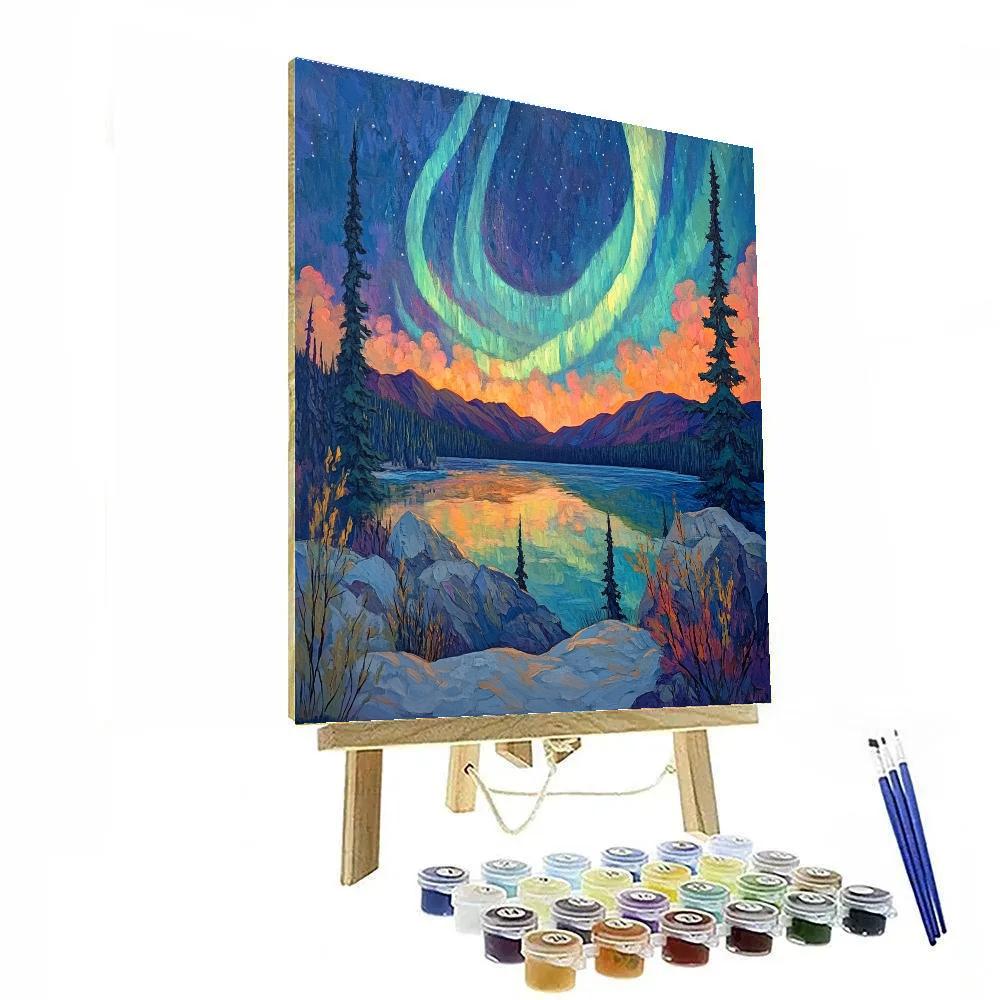 A.Y. Jackson Inspired Aurora Over The Laurentian Shield paint by number