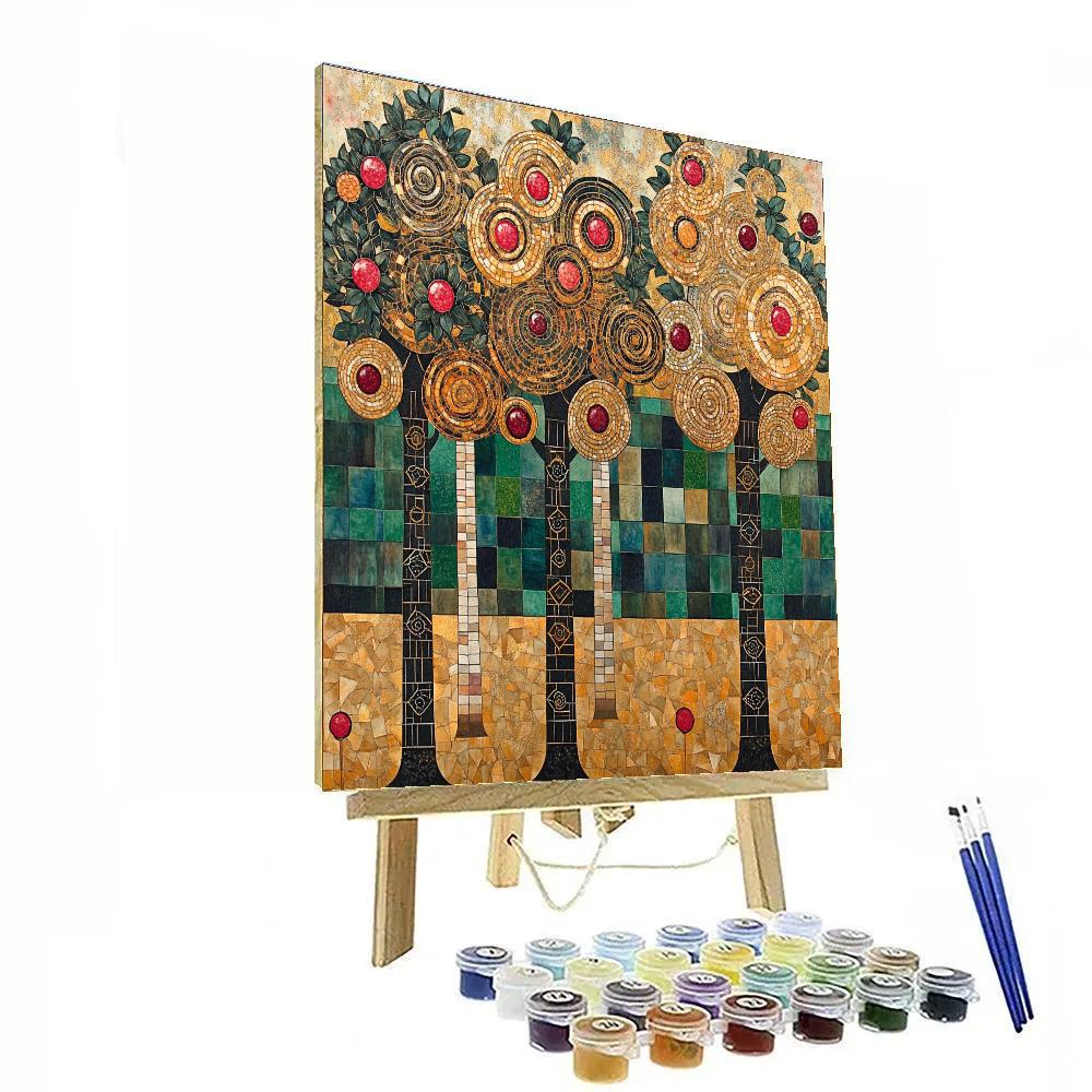 Gustav Klimt Inspired Golden Orchard Of Spiral Fruit painting number kit