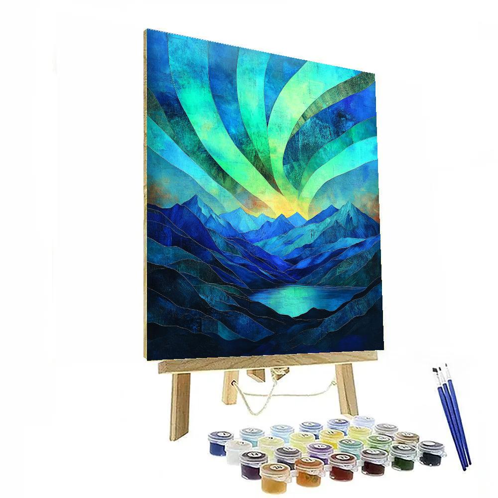 Frederick Varley Inspired Aurora Split Over Iron Blue Peaks paint by number
