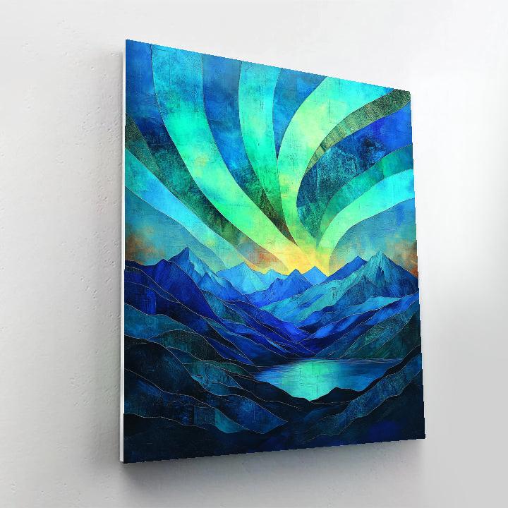 Frederick Varley Inspired Aurora Split Over Iron Blue Peaks paint by number