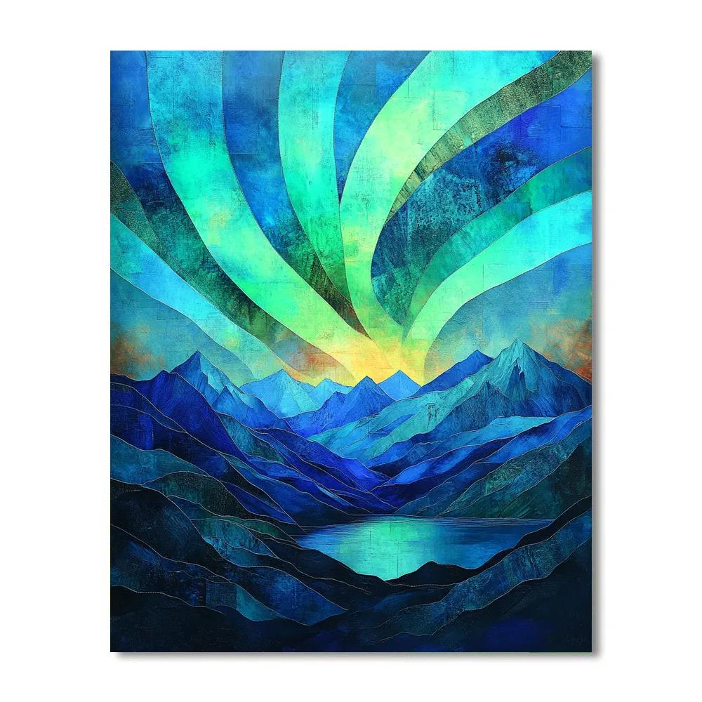 Frederick Varley Inspired Aurora Split Over Iron Blue Peaks paint by number