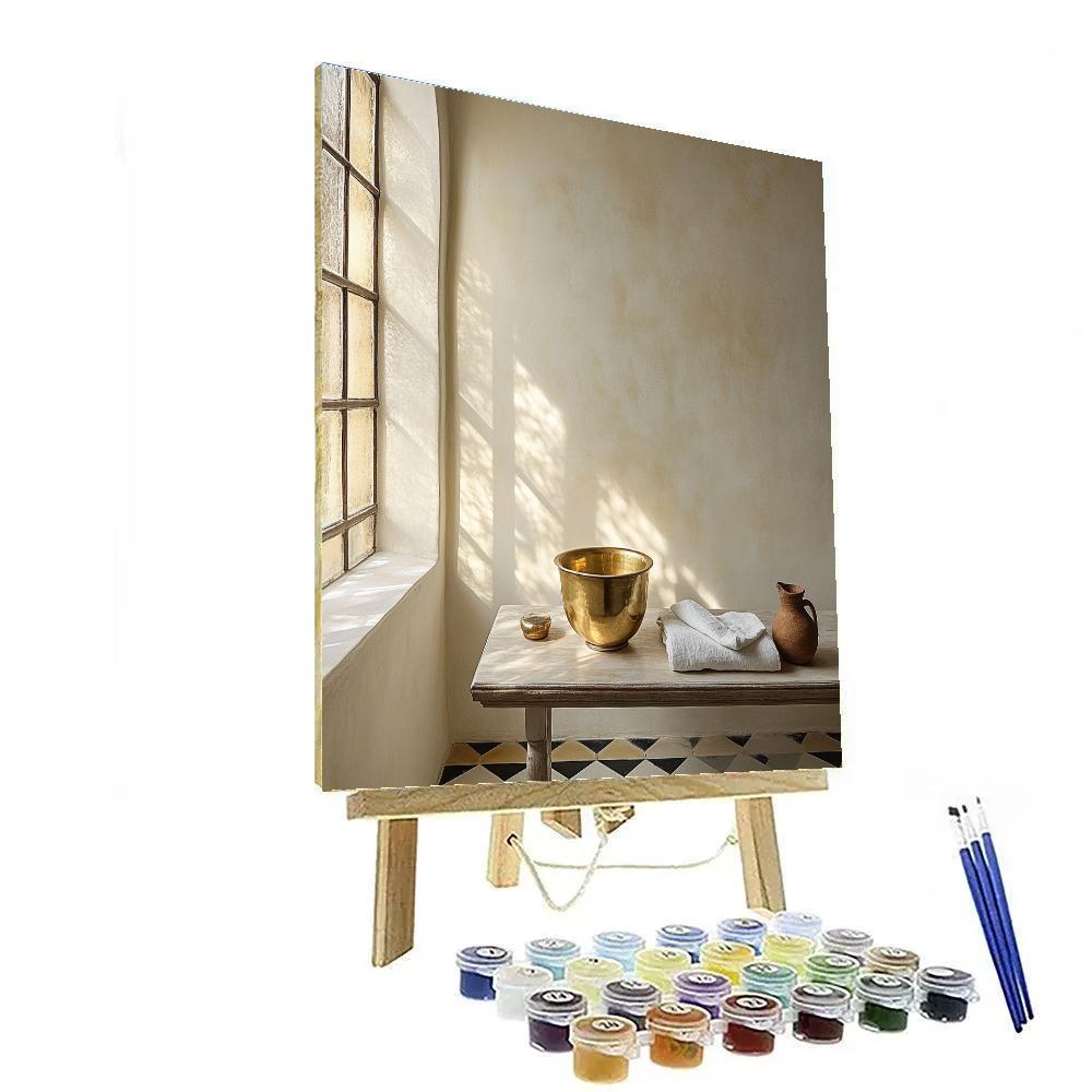 Johannes Vermeer Inspired Pearl Light On Tiled Floor And Brass Basin DIY paint by numbers