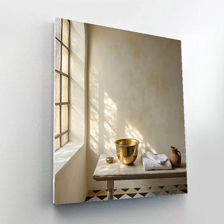Johannes Vermeer Inspired Pearl Light On Tiled Floor And Brass Basin DIY paint by numbers