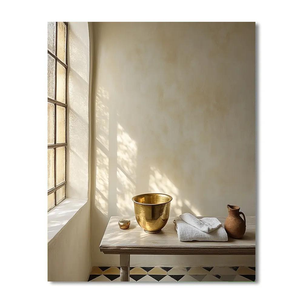 Johannes Vermeer Inspired Pearl Light On Tiled Floor And Brass Basin DIY paint by numbers