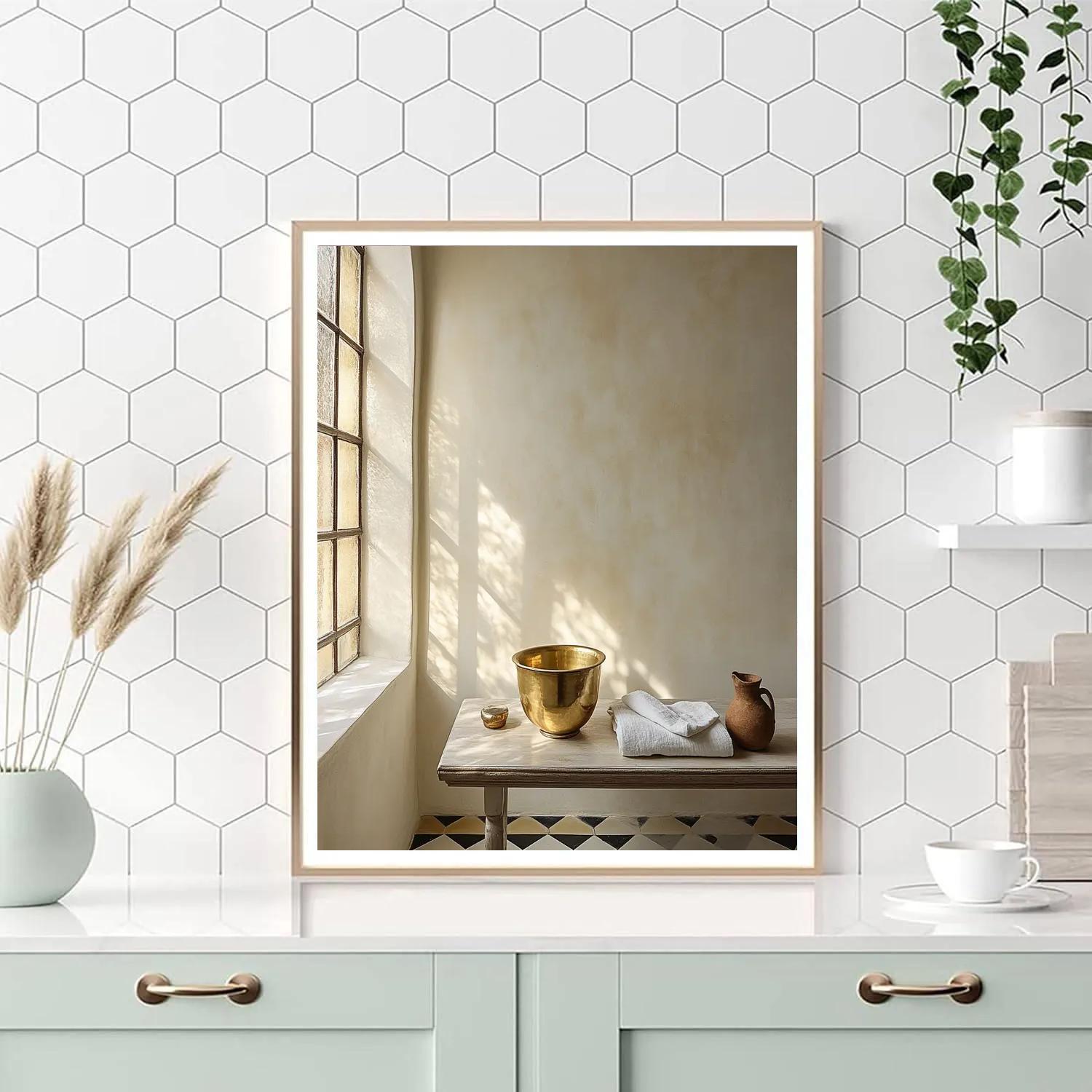 Johannes Vermeer Inspired Pearl Light On Tiled Floor And Brass Basin DIY paint by numbers