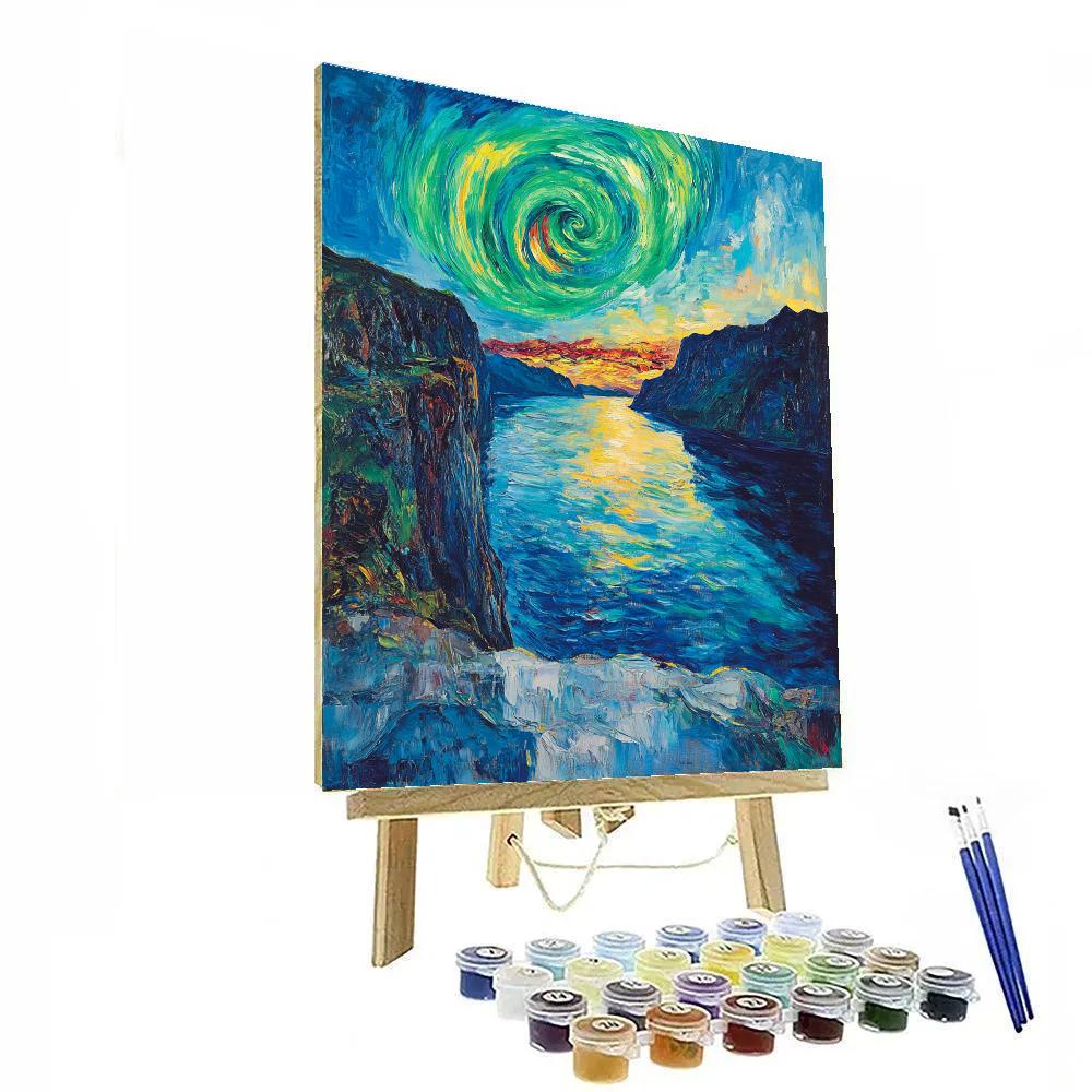 Edvard Munch Inspired Aurora Rift Over A Silent Fjord paint by numbers