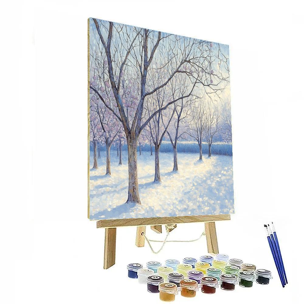 Claude Monet Inspired Frosted Orchard In Pale Winter Sun paint by color