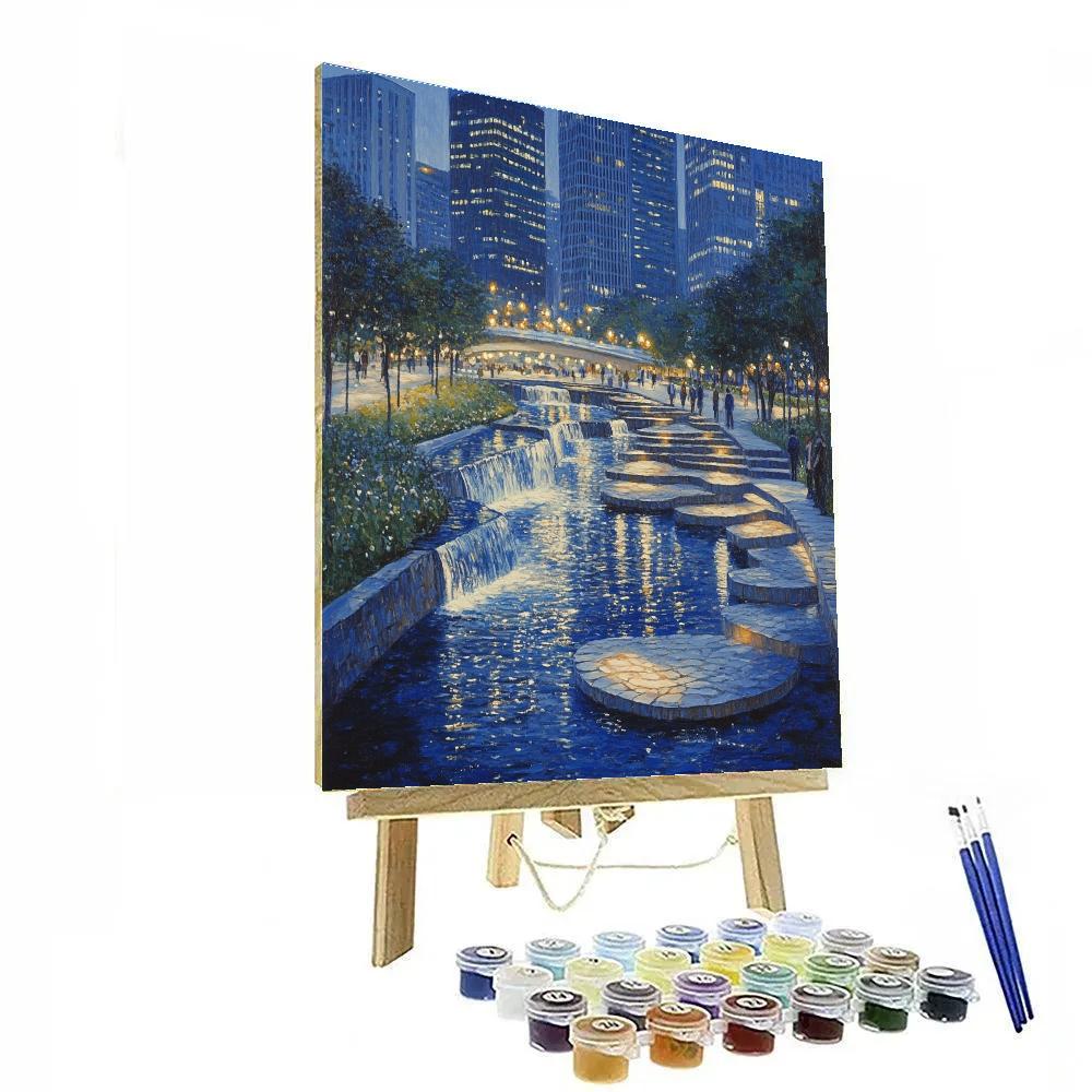 Seoul Cheonggyecheon Stream Night Walk - Seoul, South Korea painting number kit