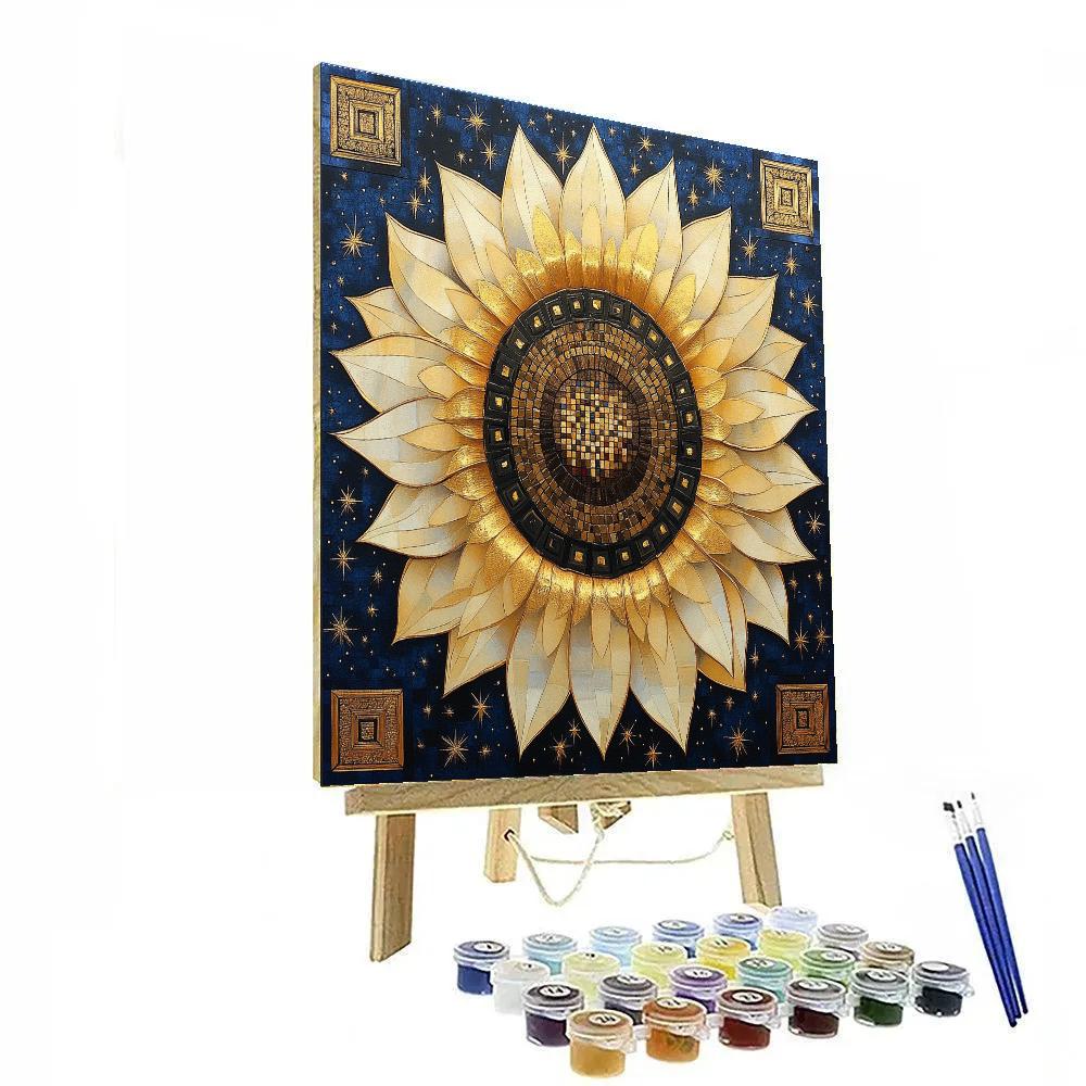 Gustav Klimt Inspired Celestial Sunflower Mandala paint by numbers