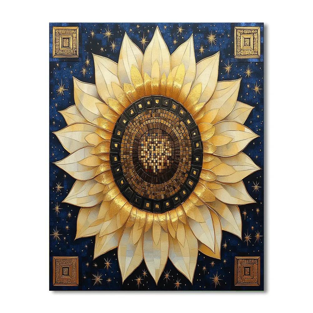 Gustav Klimt Inspired Celestial Sunflower Mandala paint by numbers