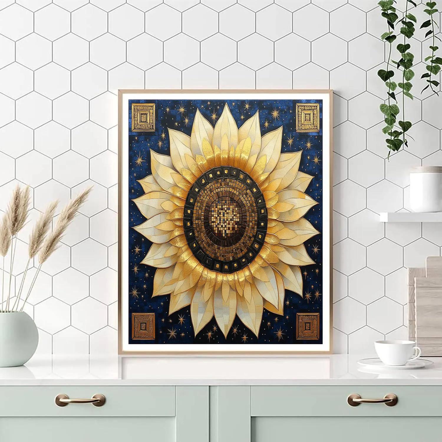 Gustav Klimt Inspired Celestial Sunflower Mandala paint by numbers