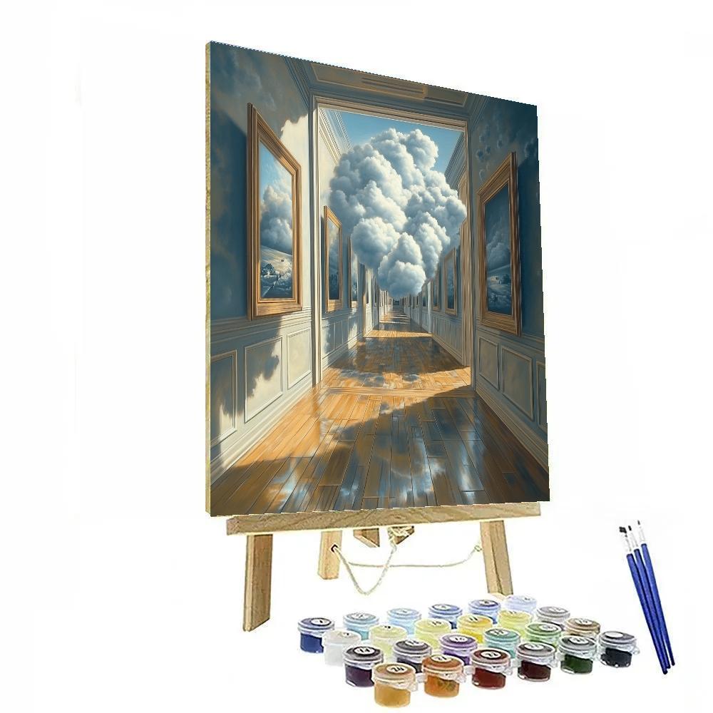 René Magritte Inspired Cloud Filled Museum Hall Paint by numbers art