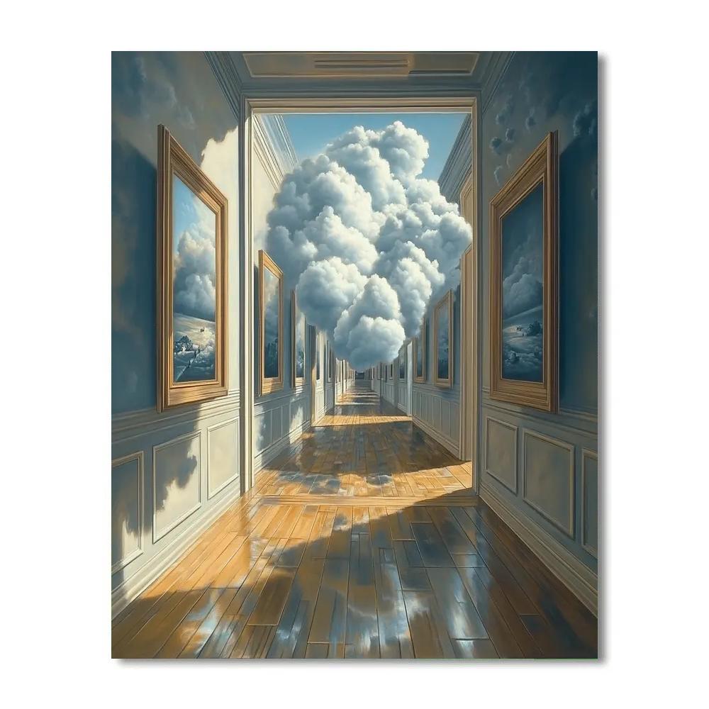 René Magritte Inspired Cloud Filled Museum Hall Paint by numbers art
