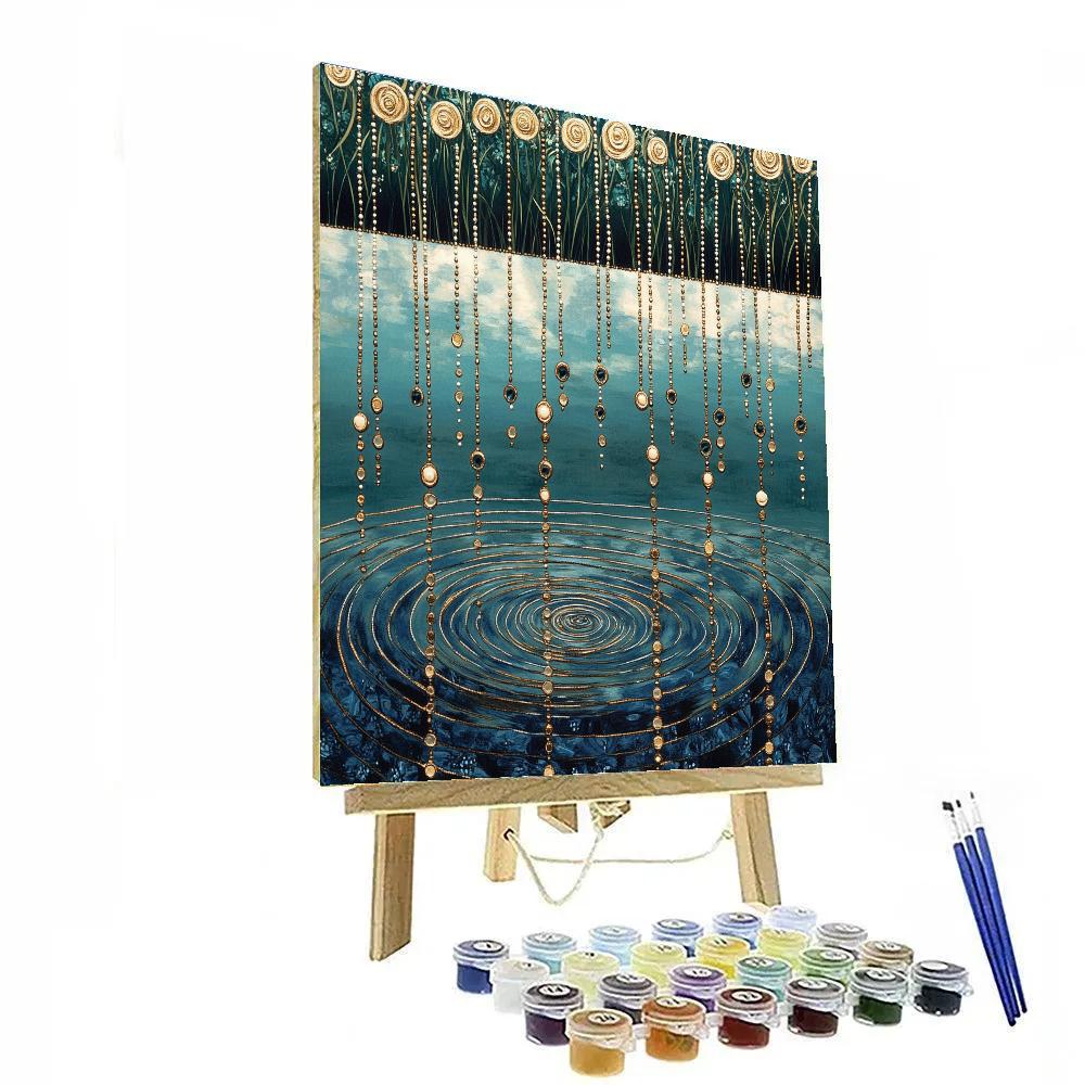 Gustav Klimt Inspired Gilded Rain Pattern Over Quiet Lake paint by color